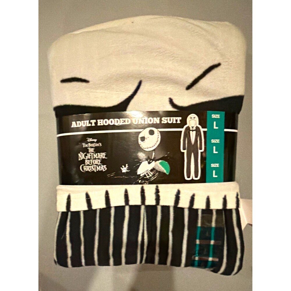Adult Disney NBC Jack Skellington Hooded Fleece Union Suit Size L NWT